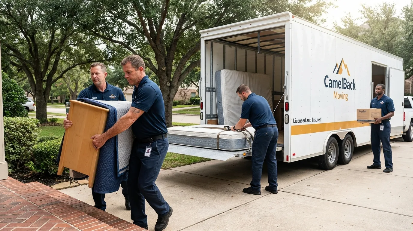 Crew loading residential truck for cross-state move from Sedgwick, ME