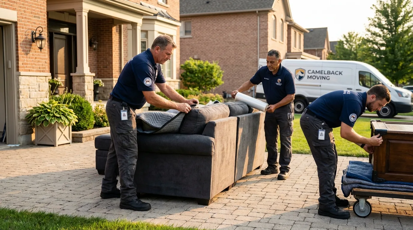 Large estate moving crew wrapping furniture in Sedgwick, ME