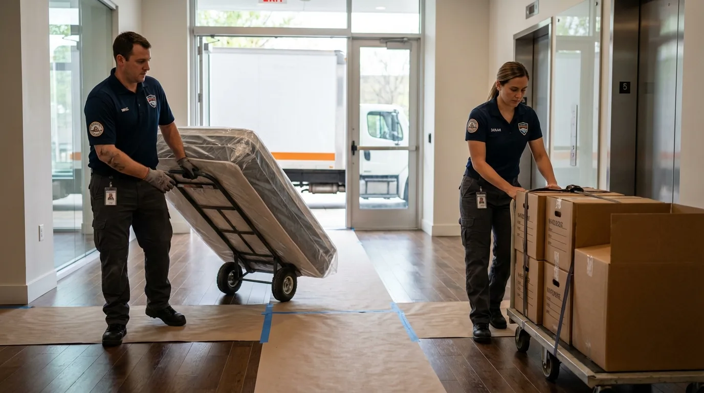 Professional apartment movers loading elevator in Sedgwick, ME